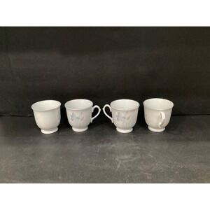 Set of 4 Excel Fresh Flowers Iris Coffee Cups Footed Blues & Pinks Floral Pastel
